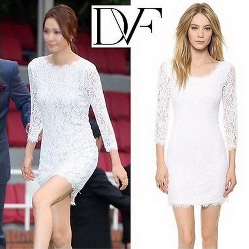 DIANE VON FURSTENBERG Zarita Scoop Lace‎ Dress White size 4 Wedding Bridal Party